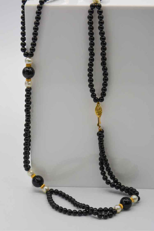 14K Onyx/Pearl/Gold Bead Necklace
