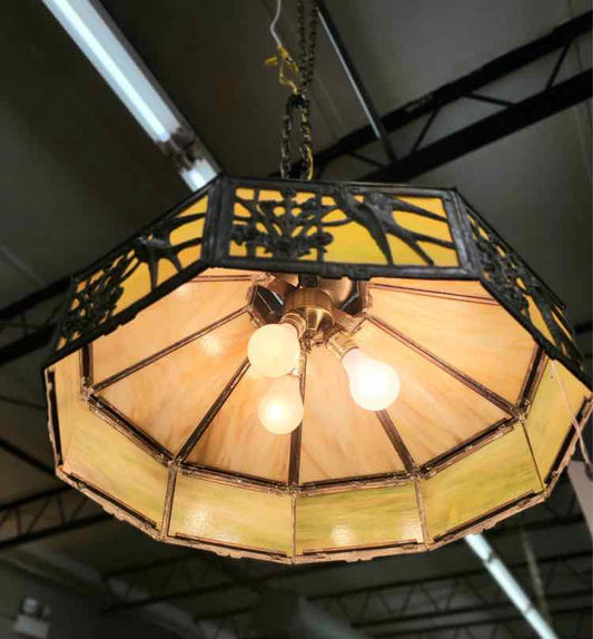 Vtg. Slag Glass Swallows in Flight Chandelier by Poul Henningsen