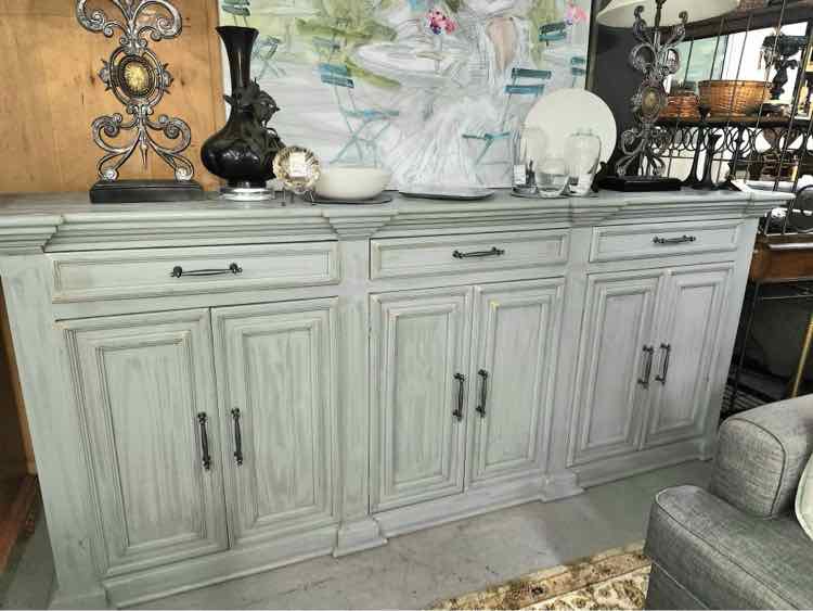 Grey Distressed Credenza w/ Crown Molding