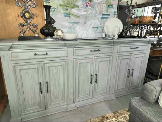 Grey Distressed Credenza w/ Crown Molding