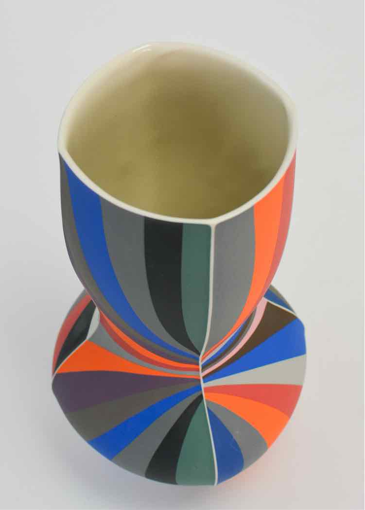 Art 'Peter Pincus'Multi-Color Striped Ceramic Vase