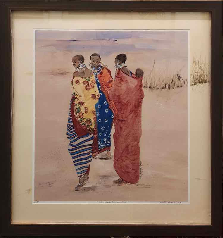 Art "Three Maasai Girls & Baby" Mixed Media by Mariam Howard