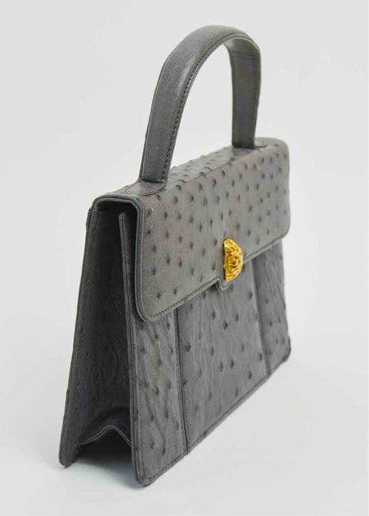 Grey Ostrich Embossed Handbag