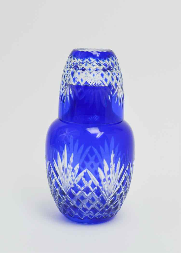 Vtg.Cobalt Blue Cut-to-Clear Bedside Carafe