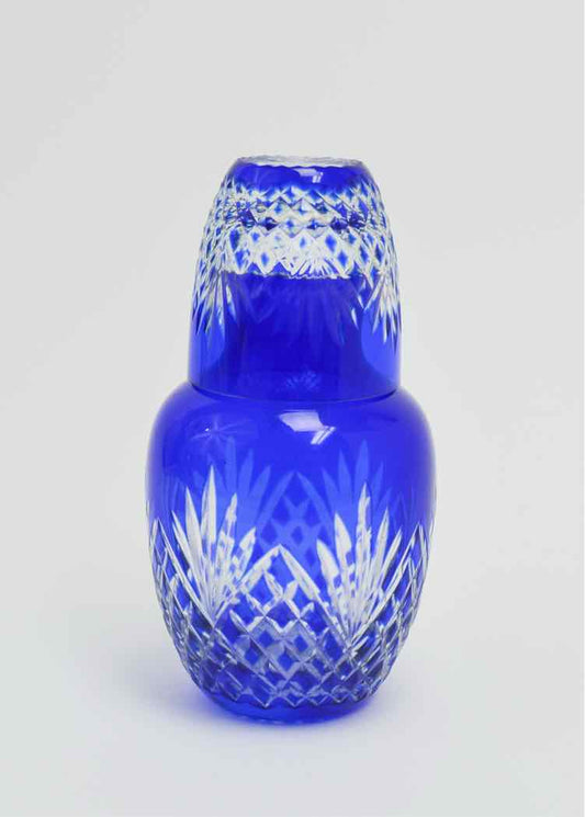 Vtg.Cobalt Blue Cut-to-Clear Bedside Carafe
