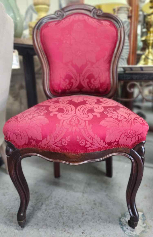 Red Brocade French Wood Chair