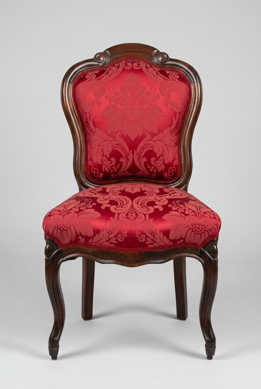 Red Brocade French Wood Chair