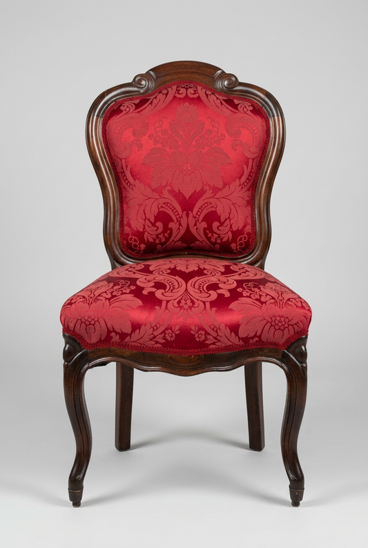 Red Brocade French Wood Chair