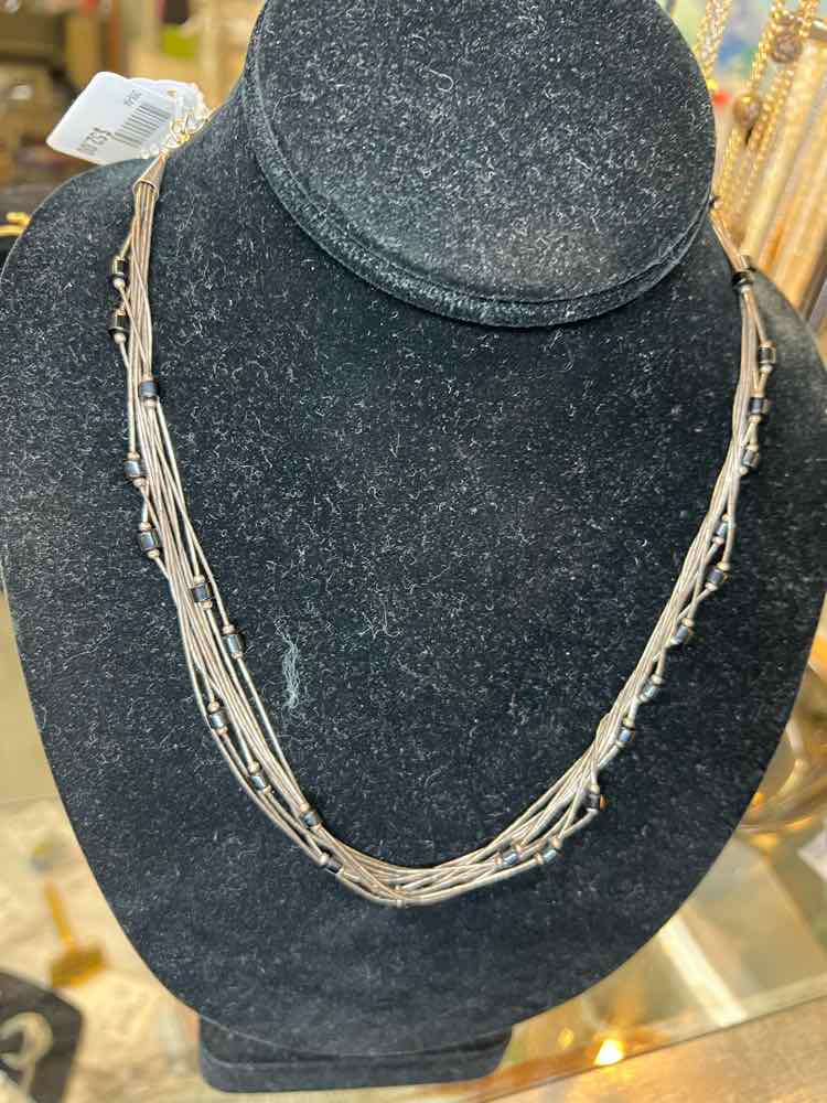 Silver Necklace Black Beading