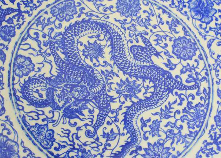 Blue & White Porcelain Dragon Bowl