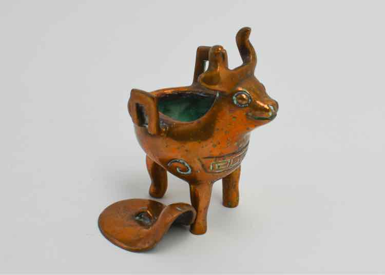 Vtg. Enamel Inlaid Animal Spice Jar