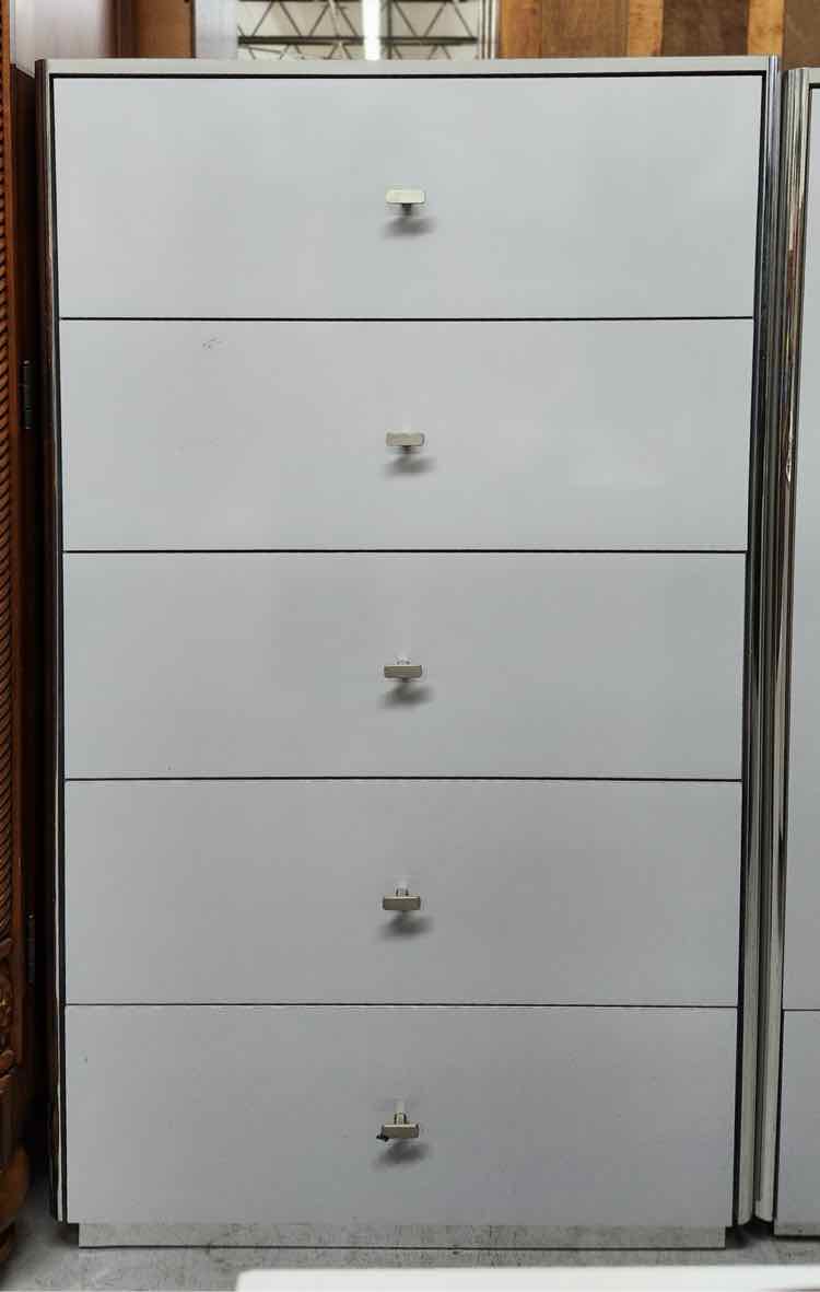 Grey Formica 5 Drawer Tall Boy
