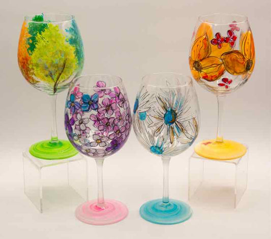4 Hand Painted Floral Goblets