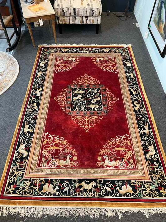 Antique Red Rug w/Horses