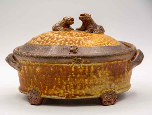 MCM Salt Glazed Casserole w/Lid Signed BEECHER