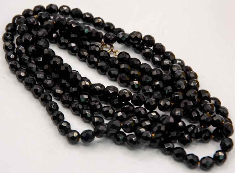 Vtg. Long Faceted Glass Bead/Black Necklace