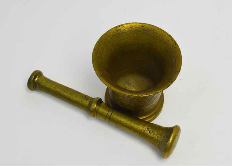 Early 20th c. Heavy Brass Mortar & Pestle