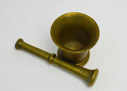 Early 20th c. Heavy Brass Mortar & Pestle