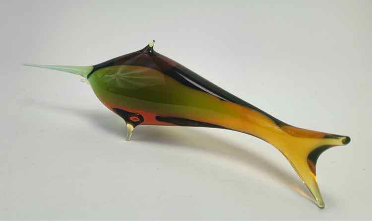 Art  Jan Exnar Green & Amber Blown Glass Swordfish