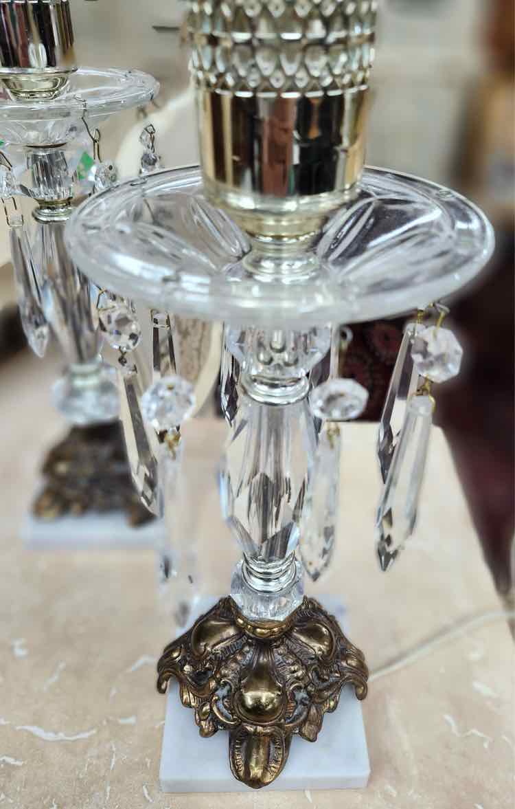 Pair Marble/Cut Crystal Hollywood Regency Light