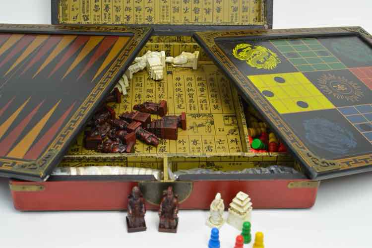 Vtg. Chinese Multi-Board Game Combo Chest