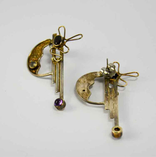 Silver Earrings W/ Amethyst Garnet & Moonstone