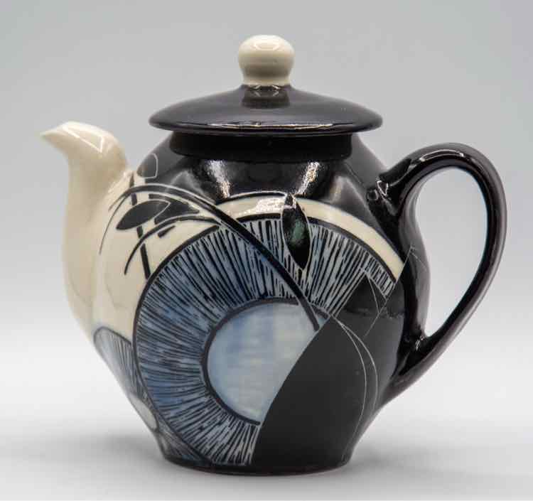 Modern Blue, White & Black Porcelain Teapot by Alex Pratt