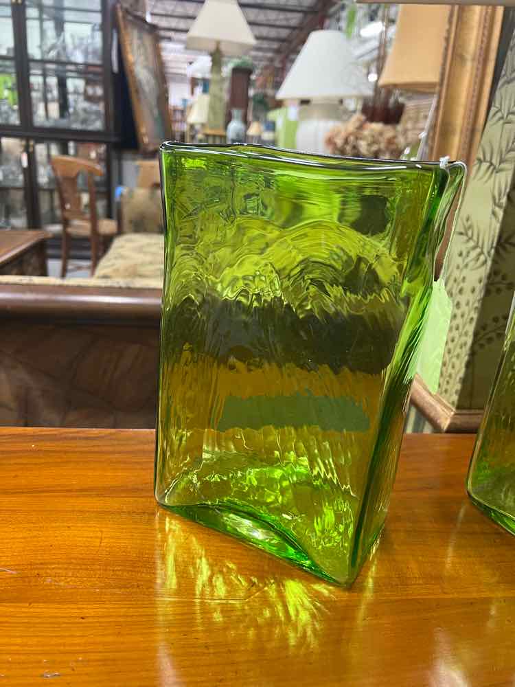 Vintage Green Blown Glass Vase