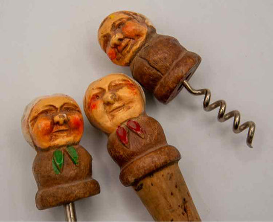 Vtg. Barware- 3pc Wooden People