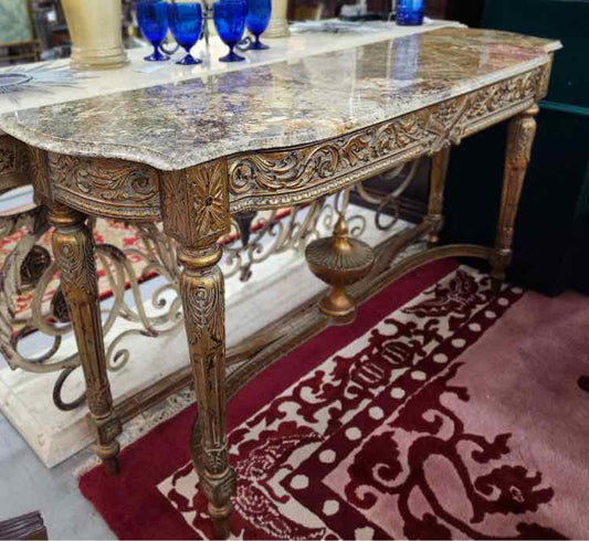 Louis XVI Gilded Console Table w/Marble