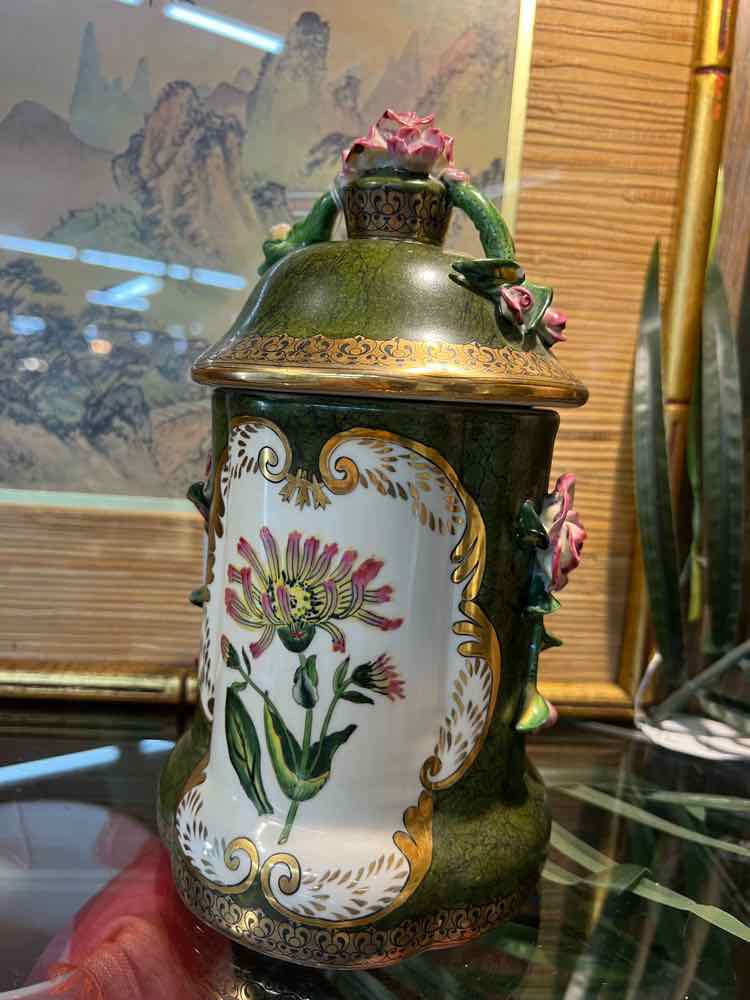 hand painted lidded jar