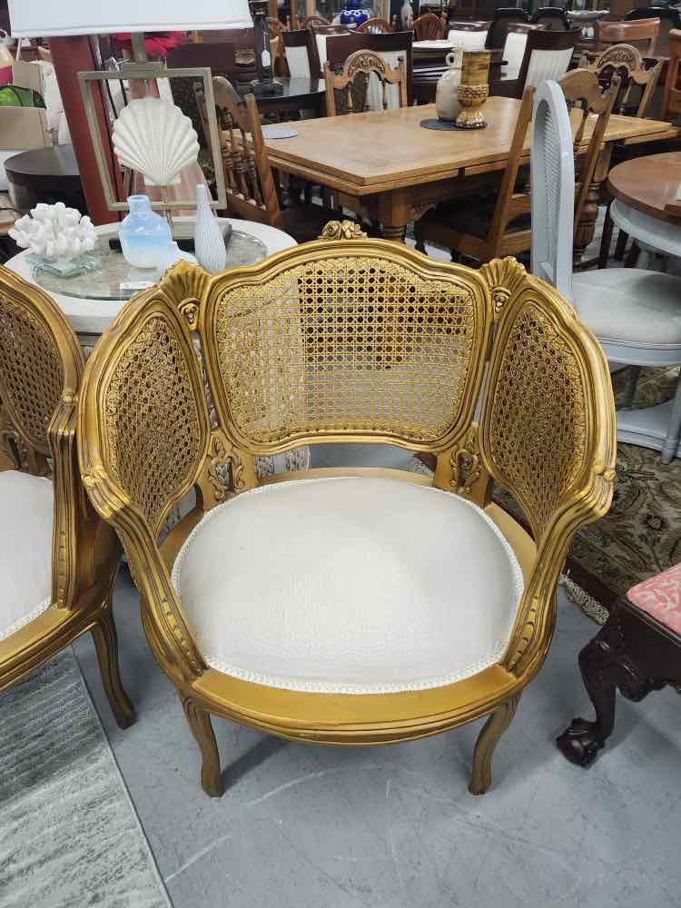 Pair of French Gold Cane Chairs