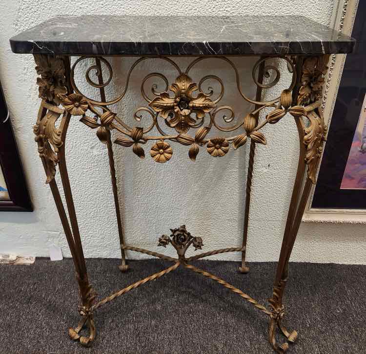 Antique Gold w/ Black Stone Entry Table & Mirror