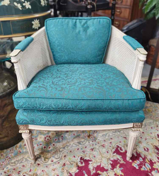Pair of Green Upholstered Cane Back Chairs