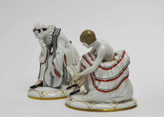 Pair Galluba & Hofmann Art Deco Ballerina & Pierrot Figurines