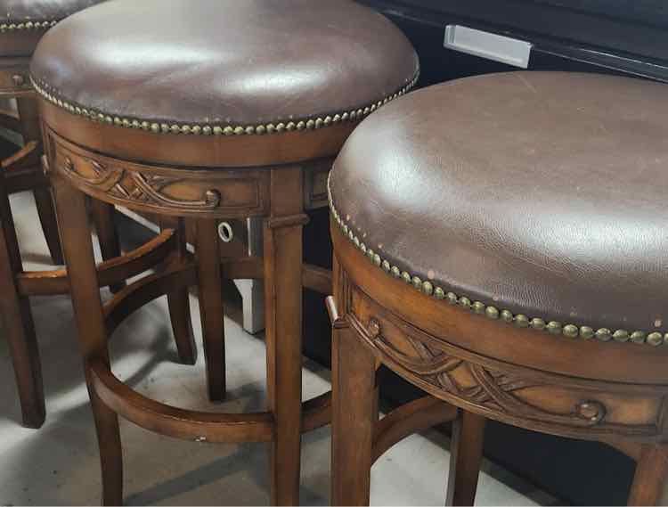 Four Ballard Design Leather Top Bar Swivel Stools