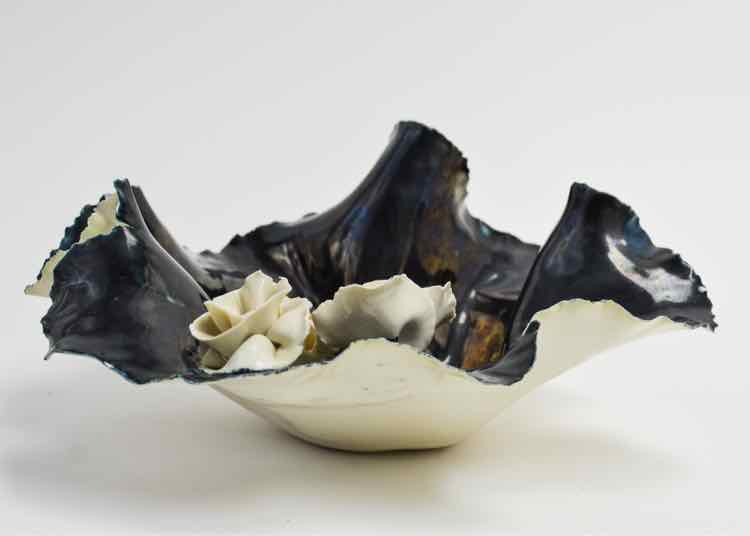 Navy & Ivory Petal Bowl, Signed