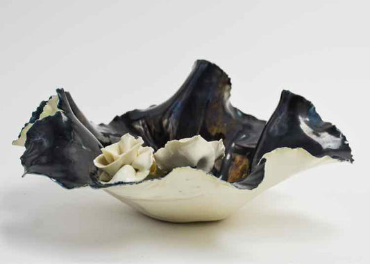 Navy & Ivory Petal Bowl, Signed