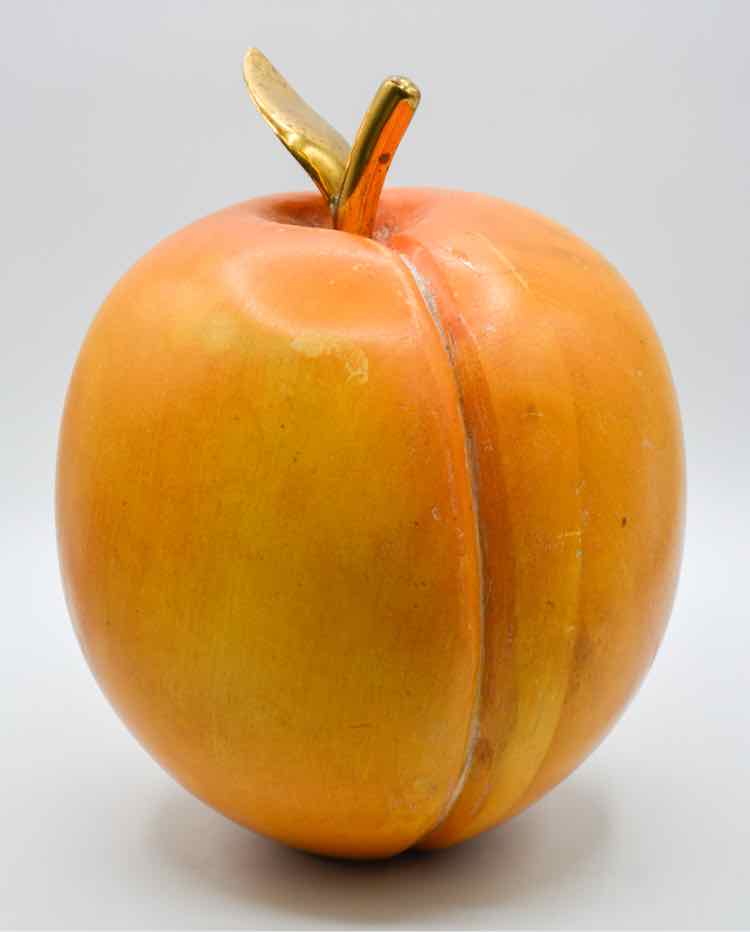 Large Wooden Peach Sculpture w/ Brass Stem