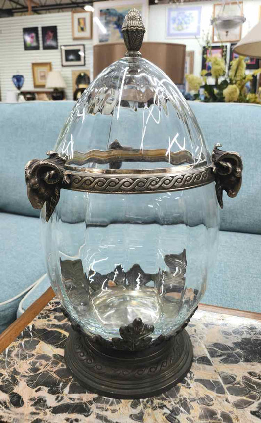 Vtg. Ram Head Glass Urn