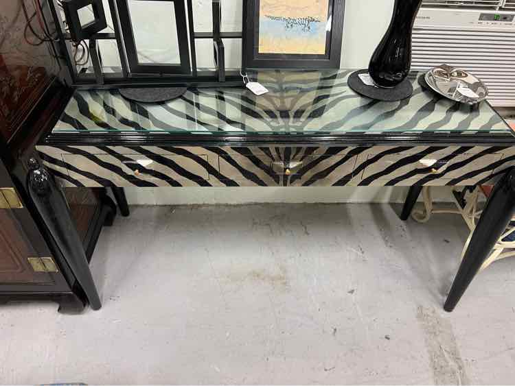 Silver & Black Zebra Entry Table & Mirror