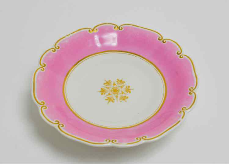 H&J Gardner 19th c. Pink Porcelain Pedestal Plate