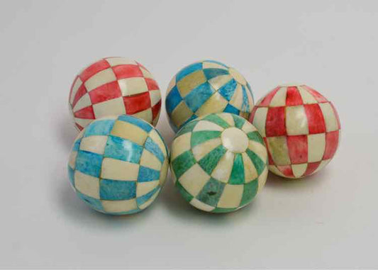Set of 5 Colorful Checkered Bone Inlay Spheres