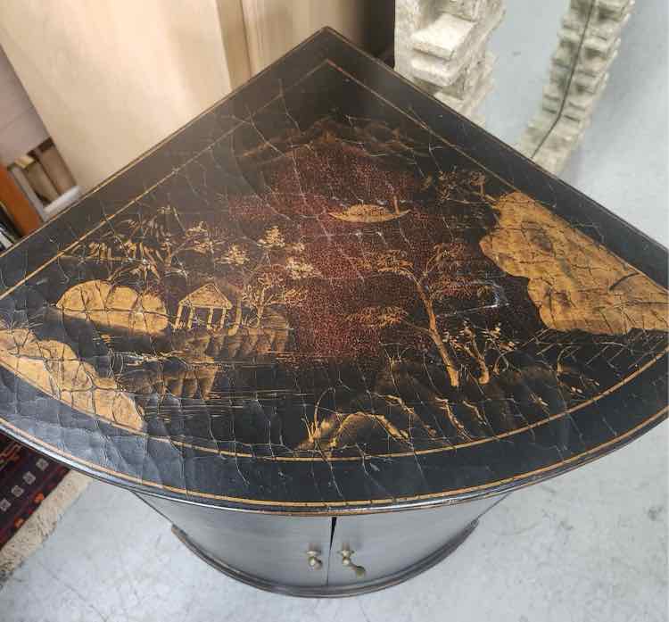 Black Chinoiserie Style Corner Cabinet