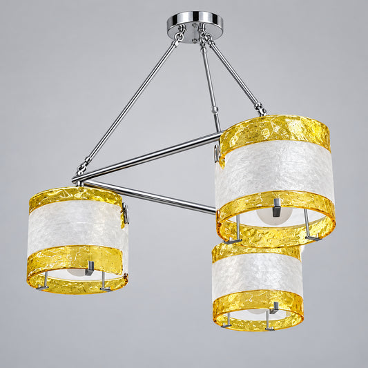 3 Light Yellow/White Glass Chandelier