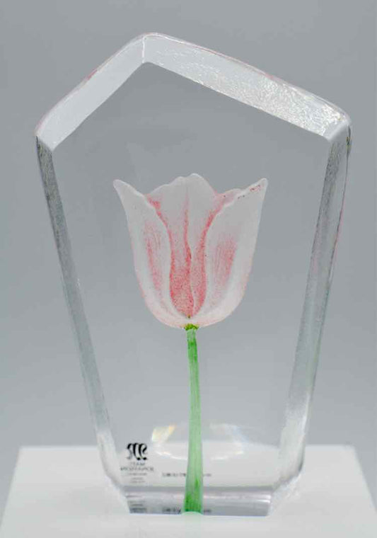 Mat Jonasson Pink Tulip Glass Flower Sculpture