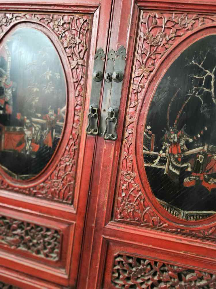 Antique 2pc Red Armoire Cabinet