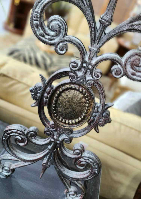 Pair Iron Scroll w/ Medallion Lamps
