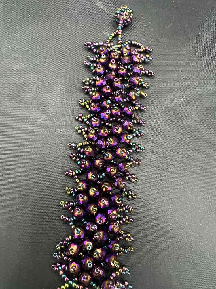 Crocheted Iridescent Purple Bead Bracelet