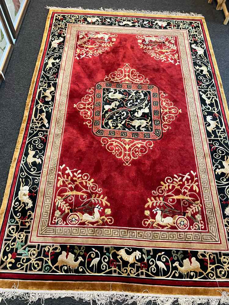 Antique Red Rug w/Horses